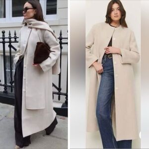 NWT Reformation Asher Ivory Cream long Wool blend Coat with Scarf Detail Size M